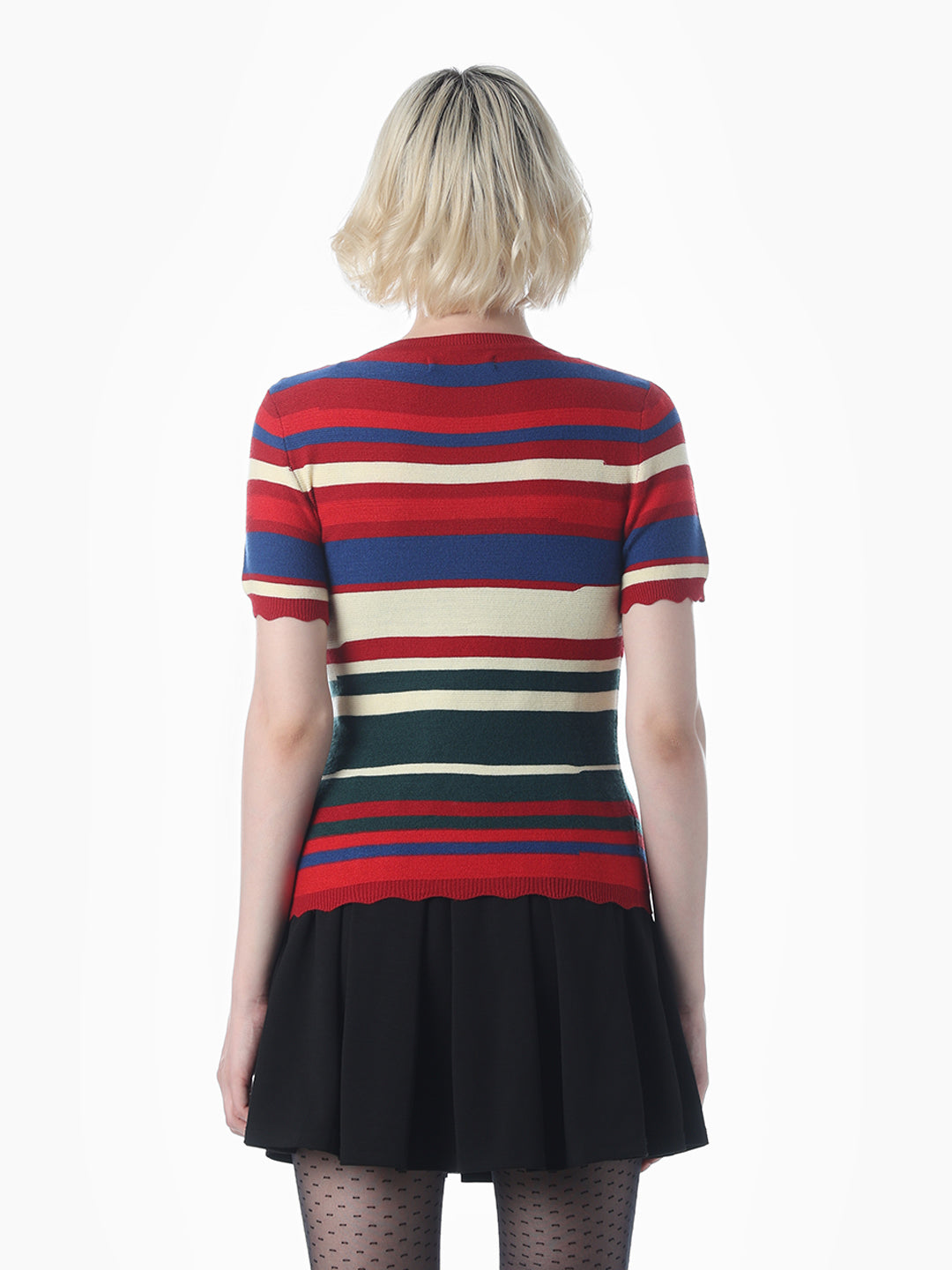 Red Colourblocked Fitted Knit Top