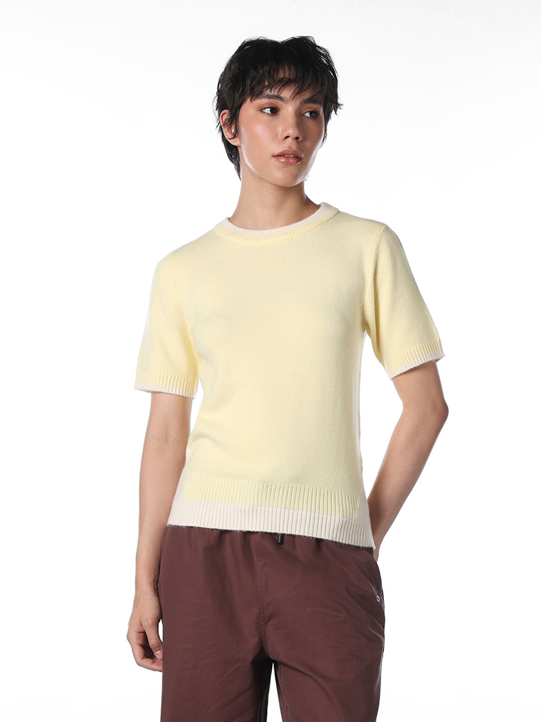 Yellow Fitted Knitted T-shirt