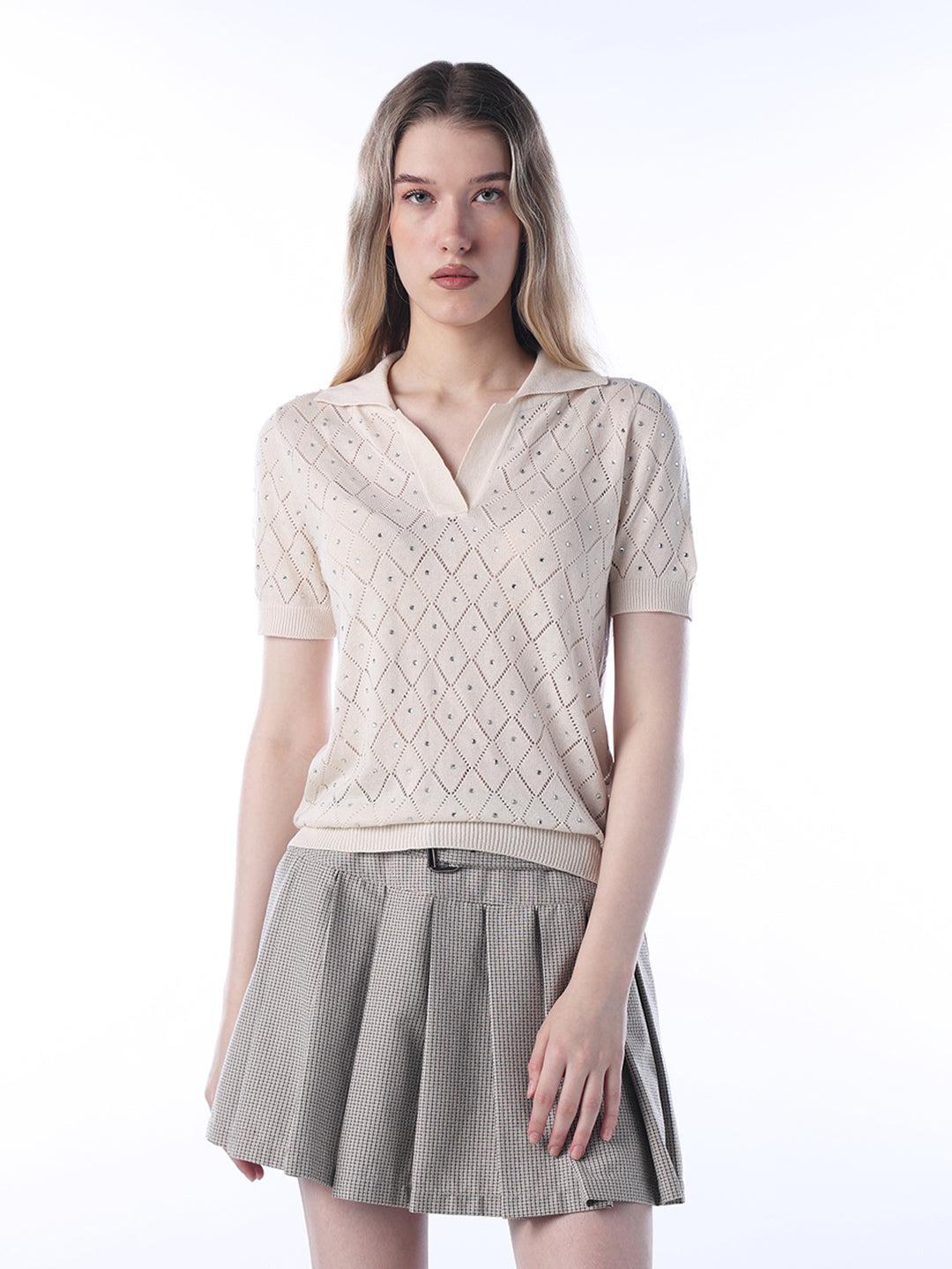 Rhinestone Detail Knit Polo