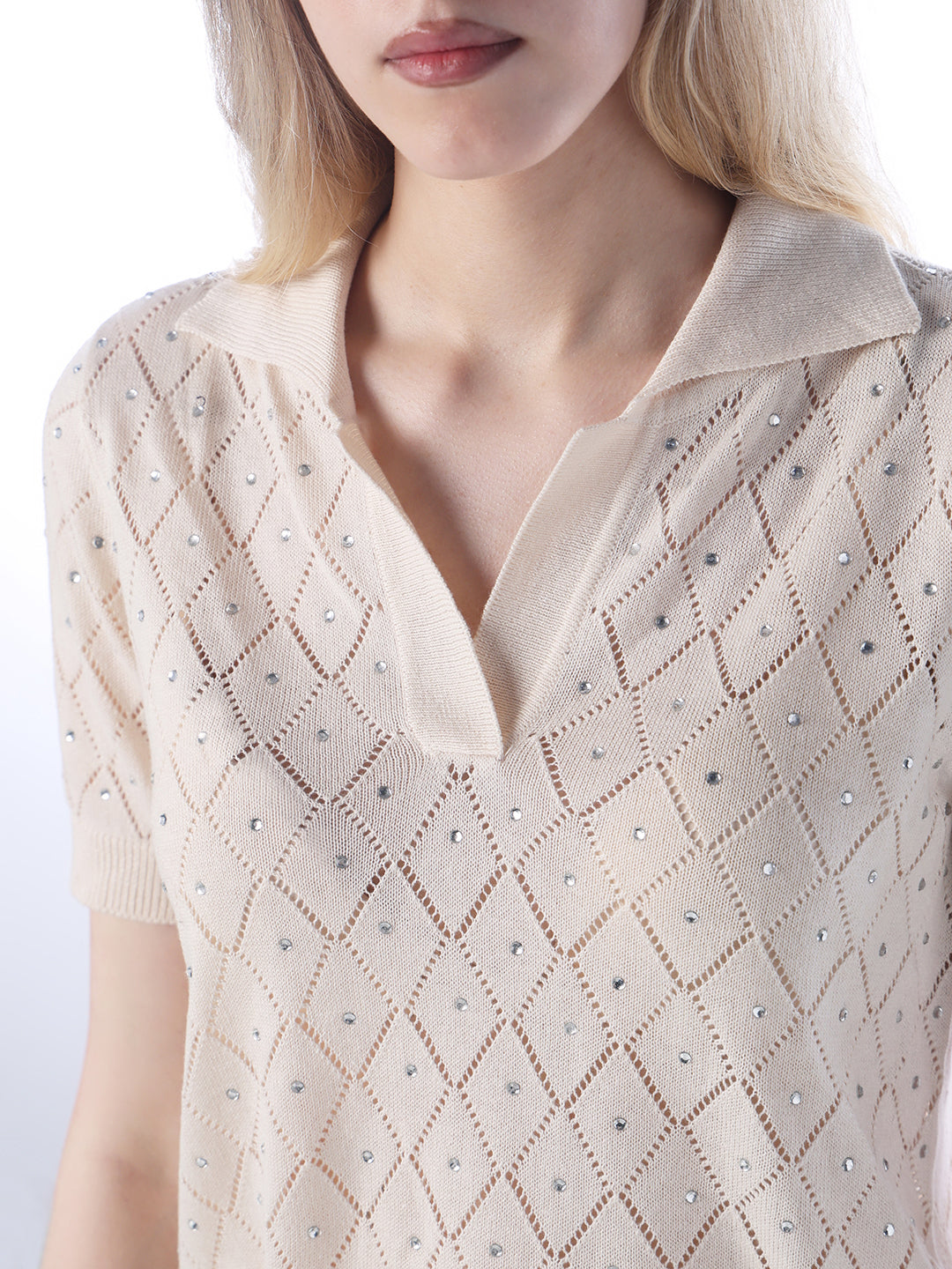 Rhinestone Detail Knit Polo