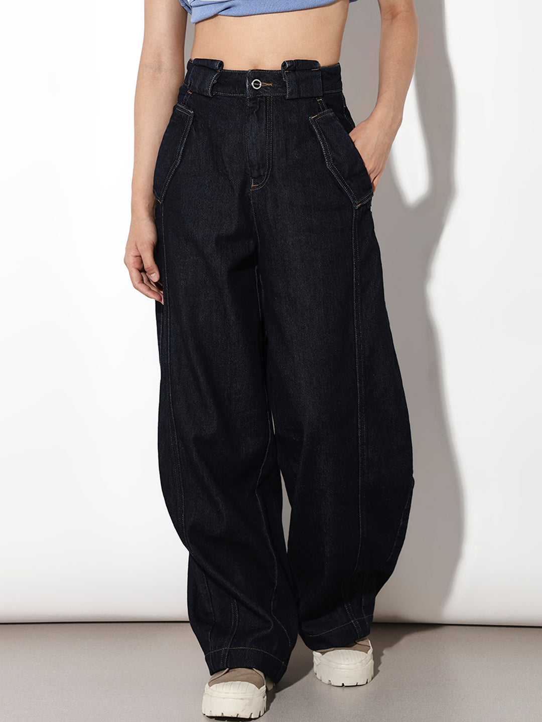 Dark Blue Utility Slouchy Fit Jeans