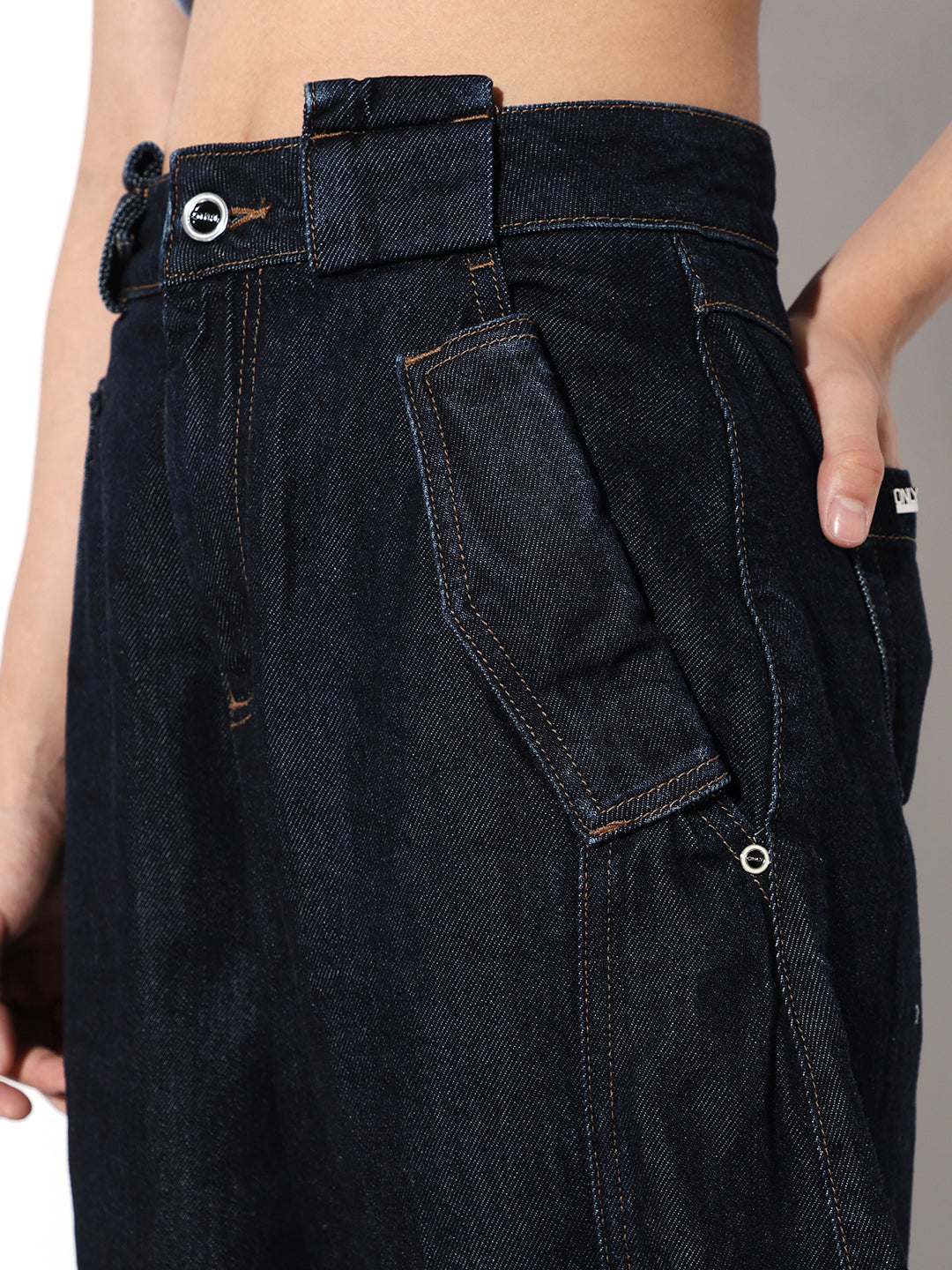 Dark Blue Utility Slouchy Fit Jeans