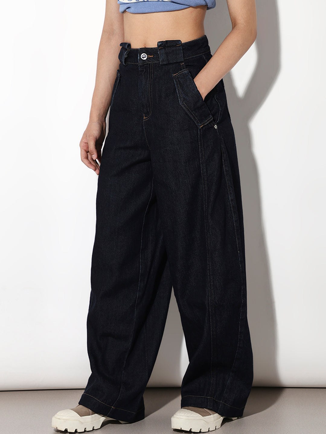 Dark Blue Utility Slouchy Fit Jeans