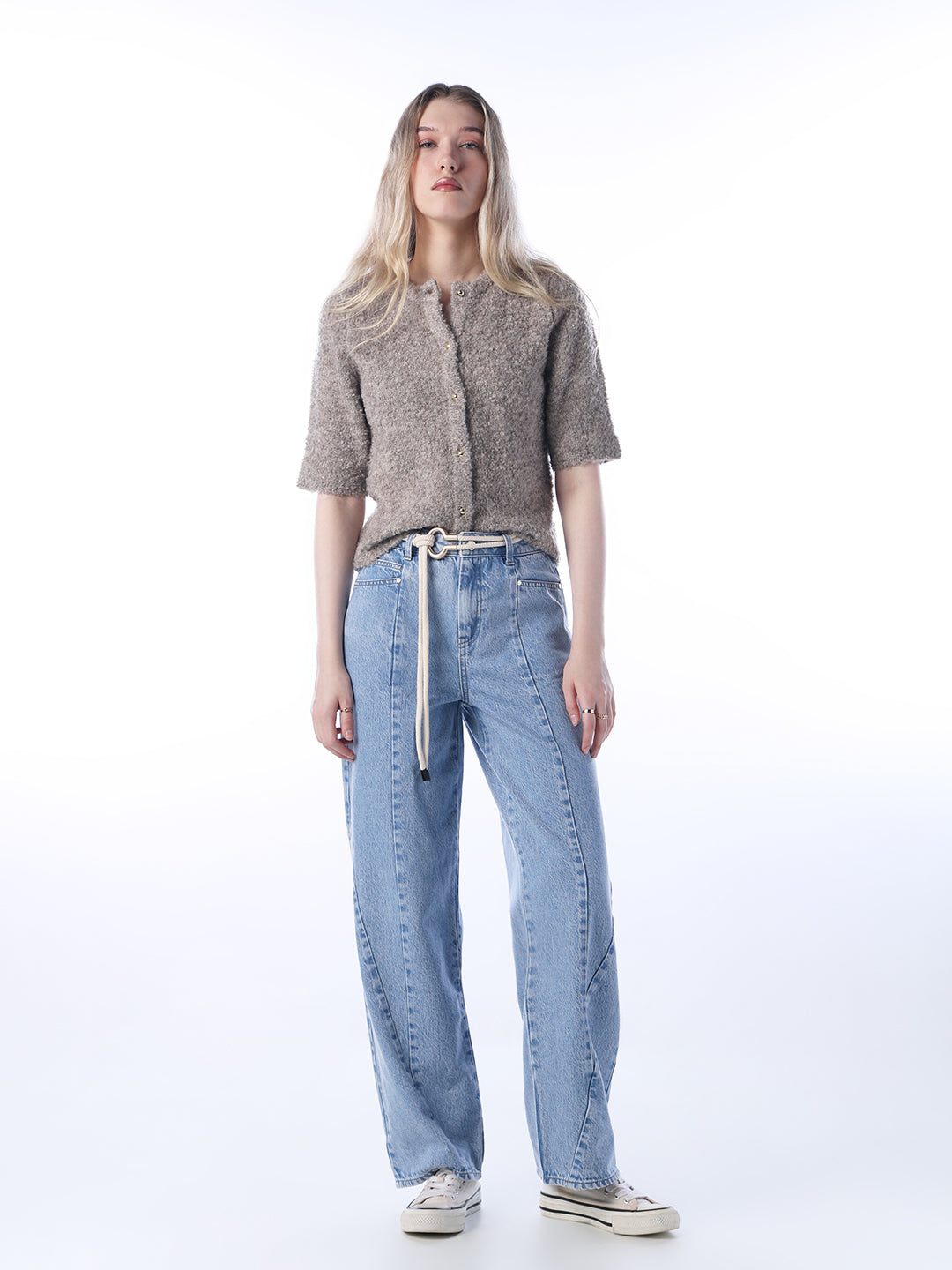 Light Fade Panelled Straight Fit Jeans