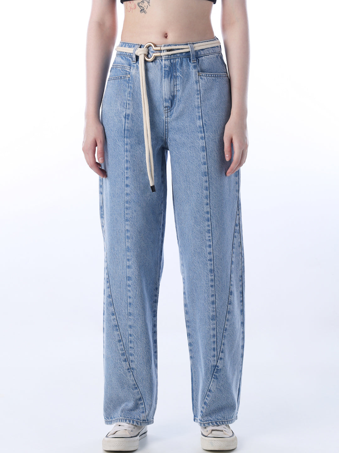 Light Fade Panelled Straight Fit Jeans