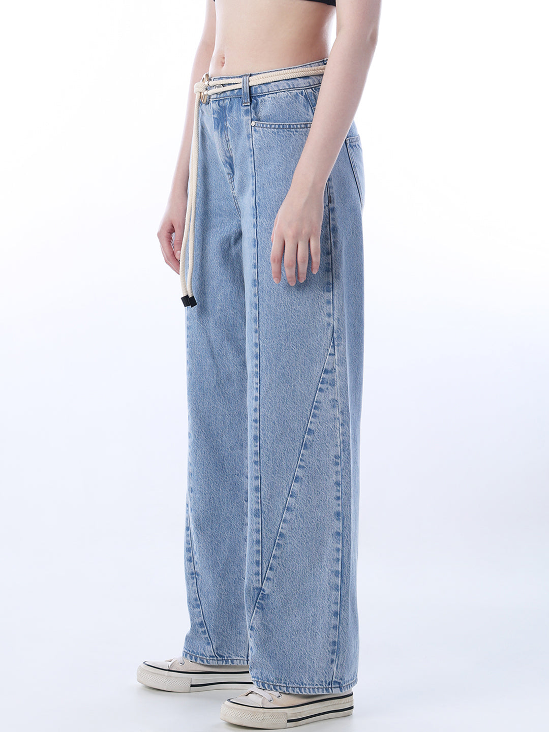 Light Fade Panelled Straight Fit Jeans