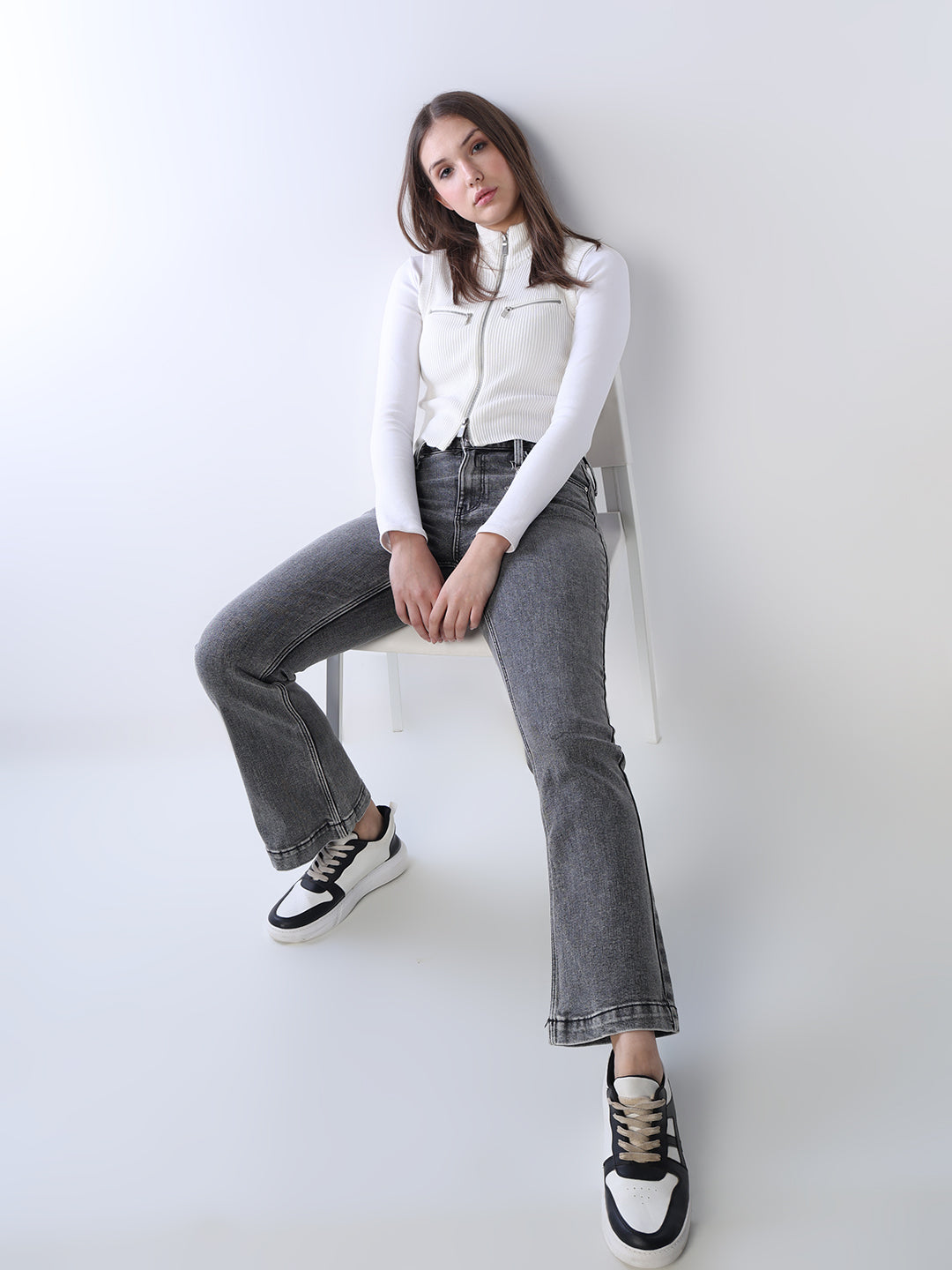 High Rise Washed Flared Jeans