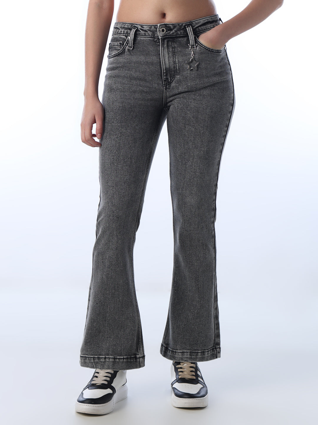High Rise Washed Flared Jeans
