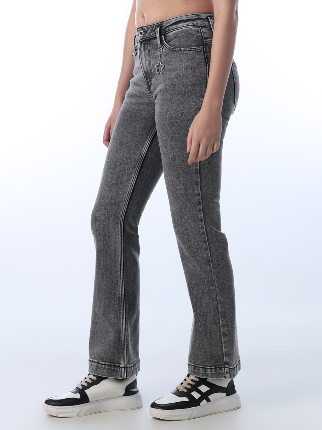 High Rise Washed Flared Jeans
