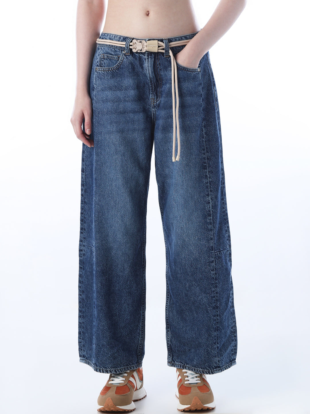Drawstring Belted Wide Leg Jeans