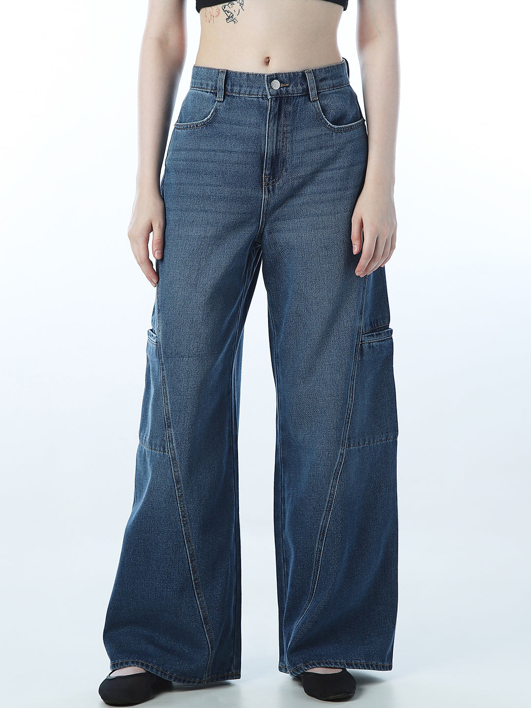 High Rise Wide Leg Cargo Jeans