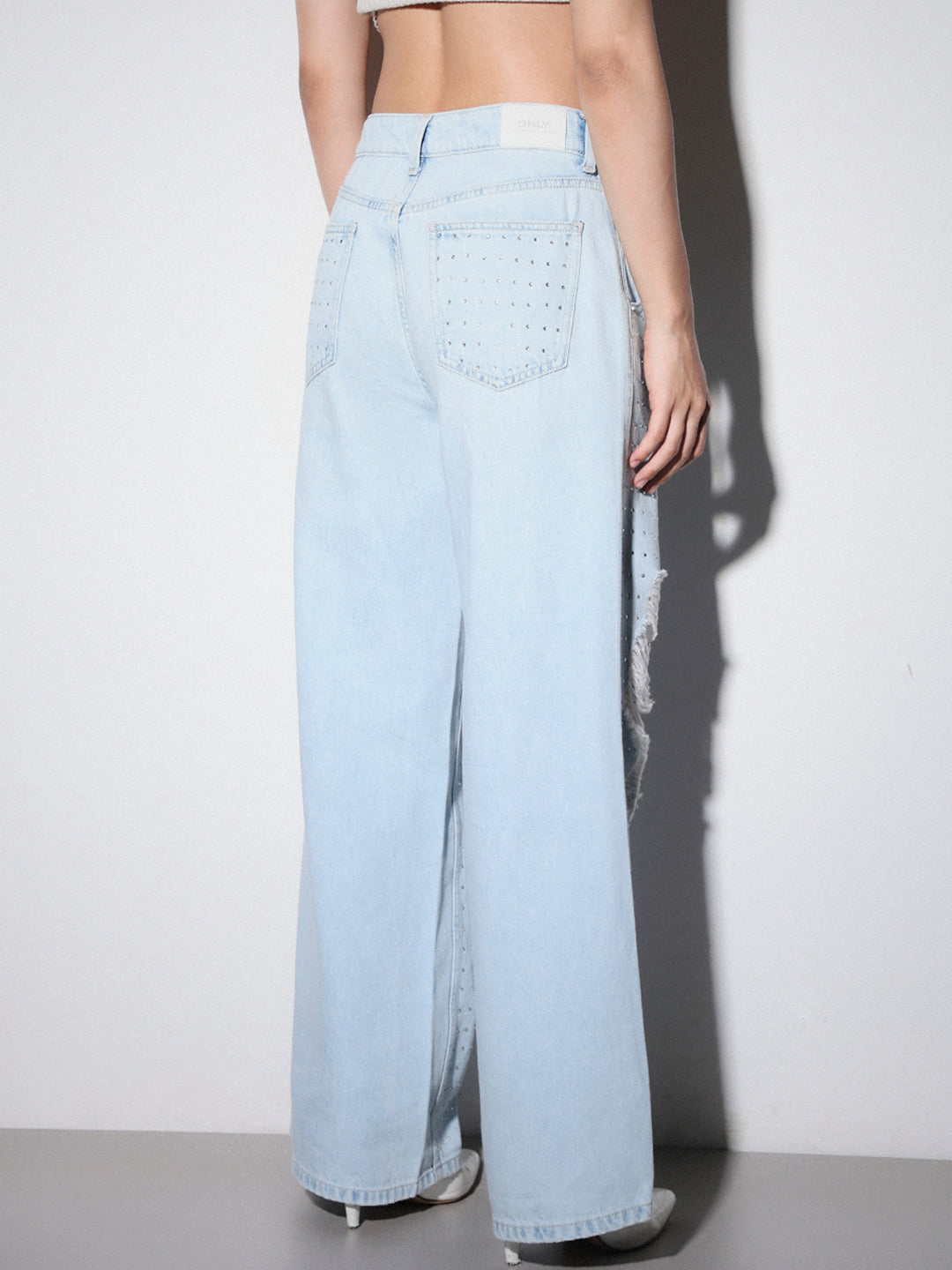 Stud Embellished Wide Leg Jeans