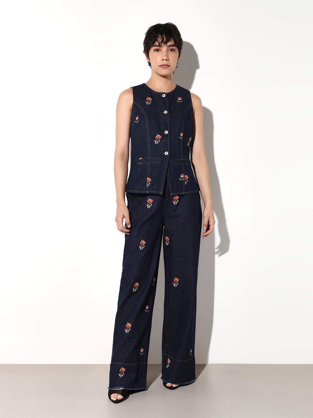 Denim Floral Waistcoat