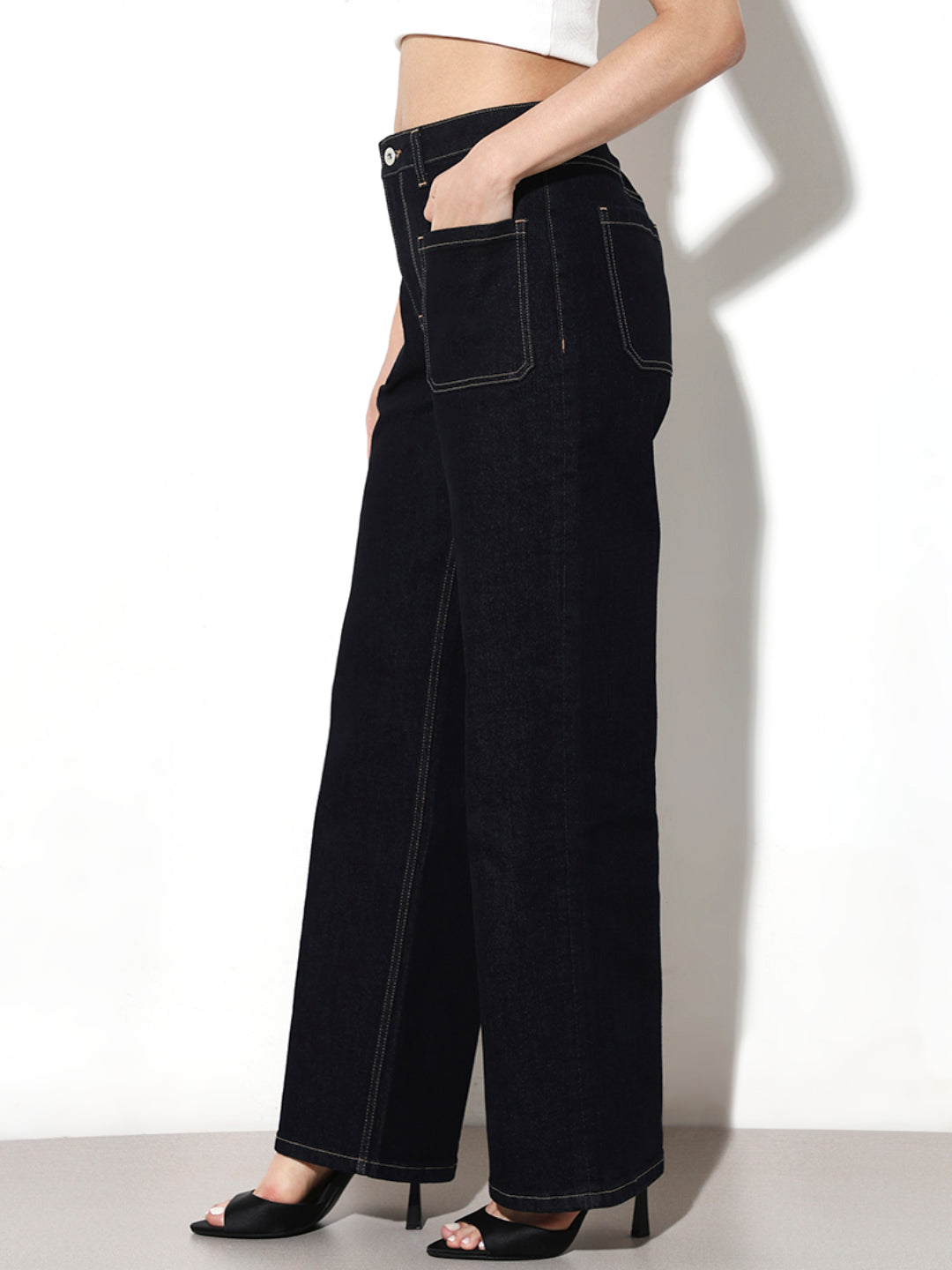 Dark Blue High Rise Wide Leg Jeans