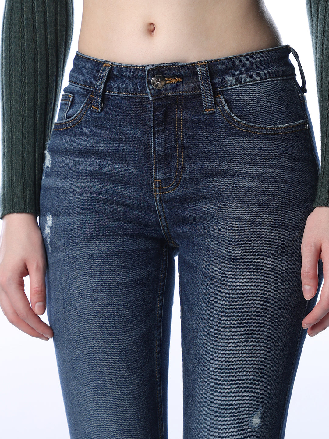 Mid Rise Distressed Skinny Jeans