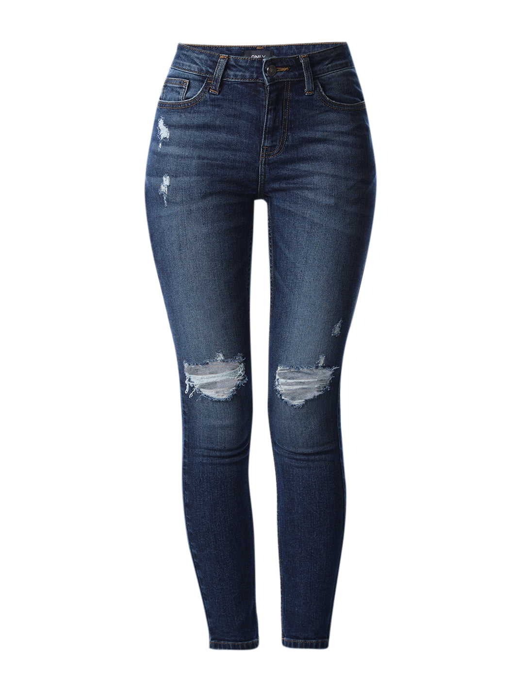 Mid Rise Distressed Skinny Jeans