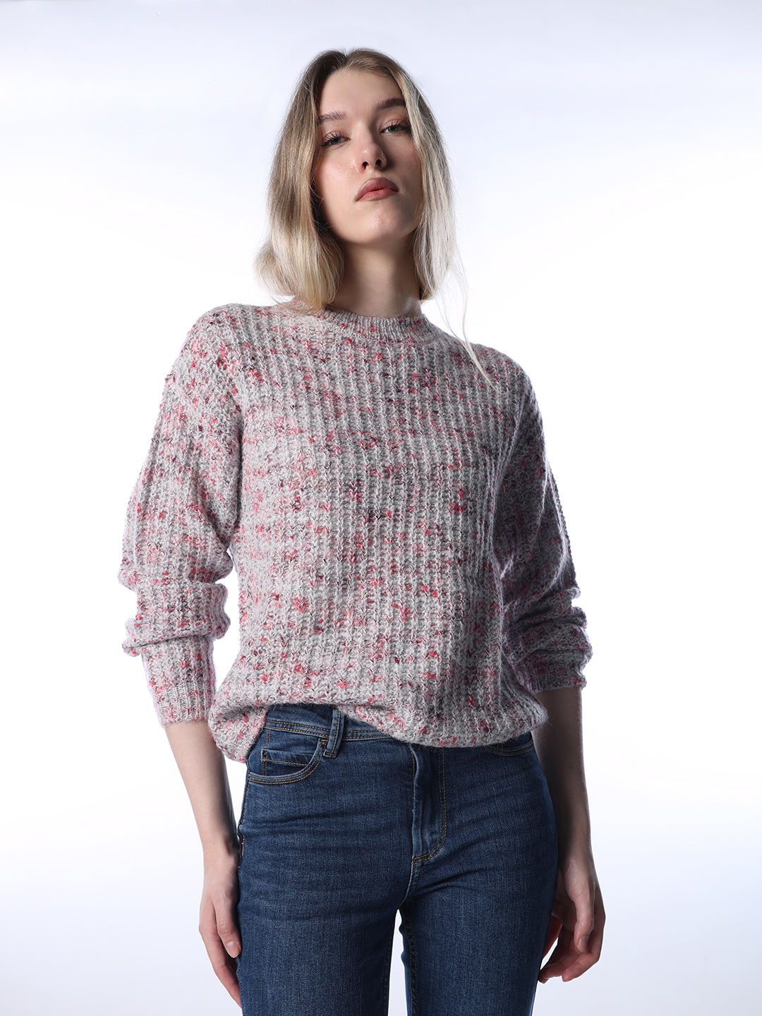 Rib-Knit O-Neck Pullover