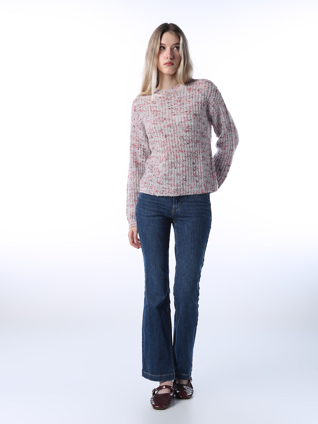 Rib-Knit O-Neck Pullover