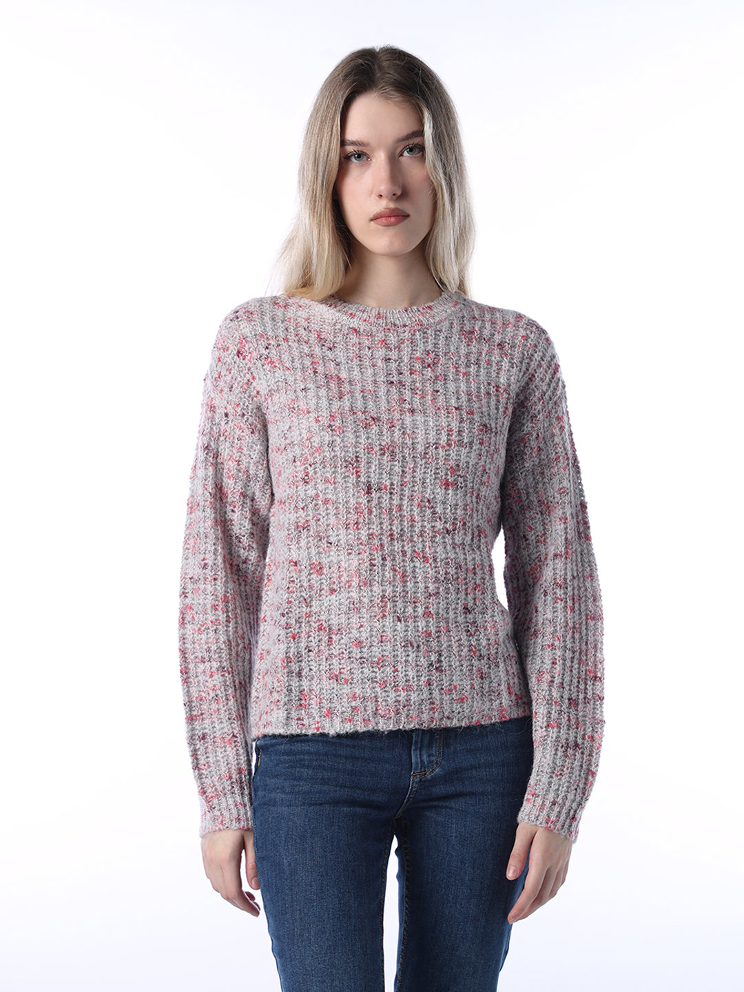 Rib-Knit O-Neck Pullover