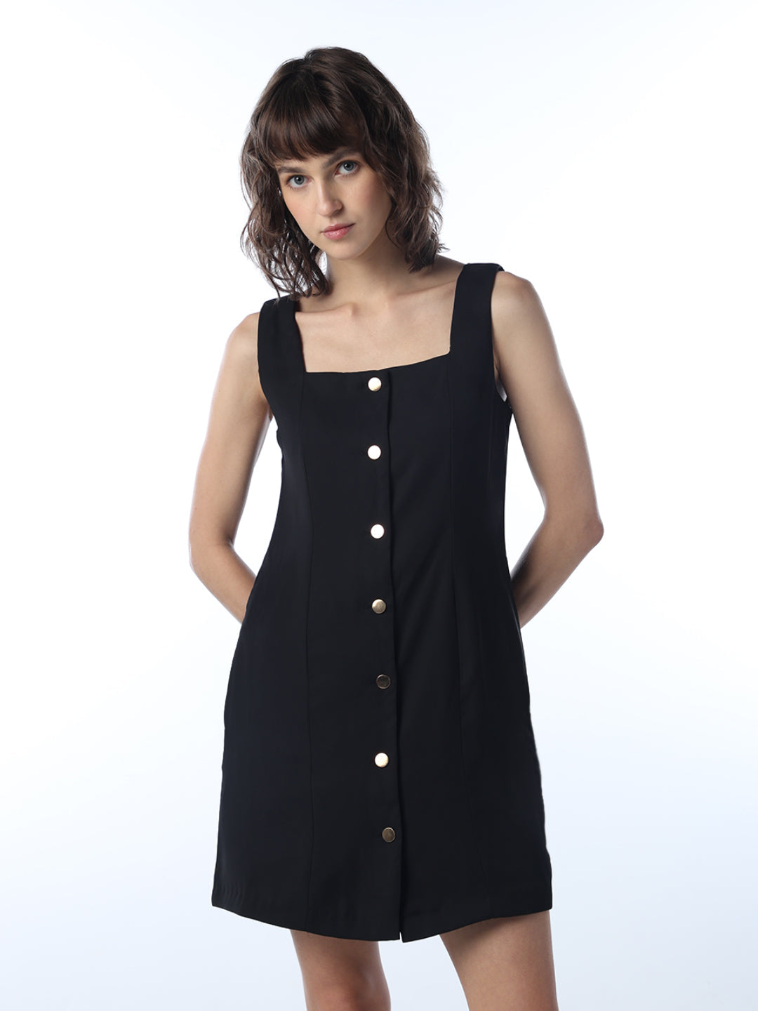 Square Neck Button Mini Dress
