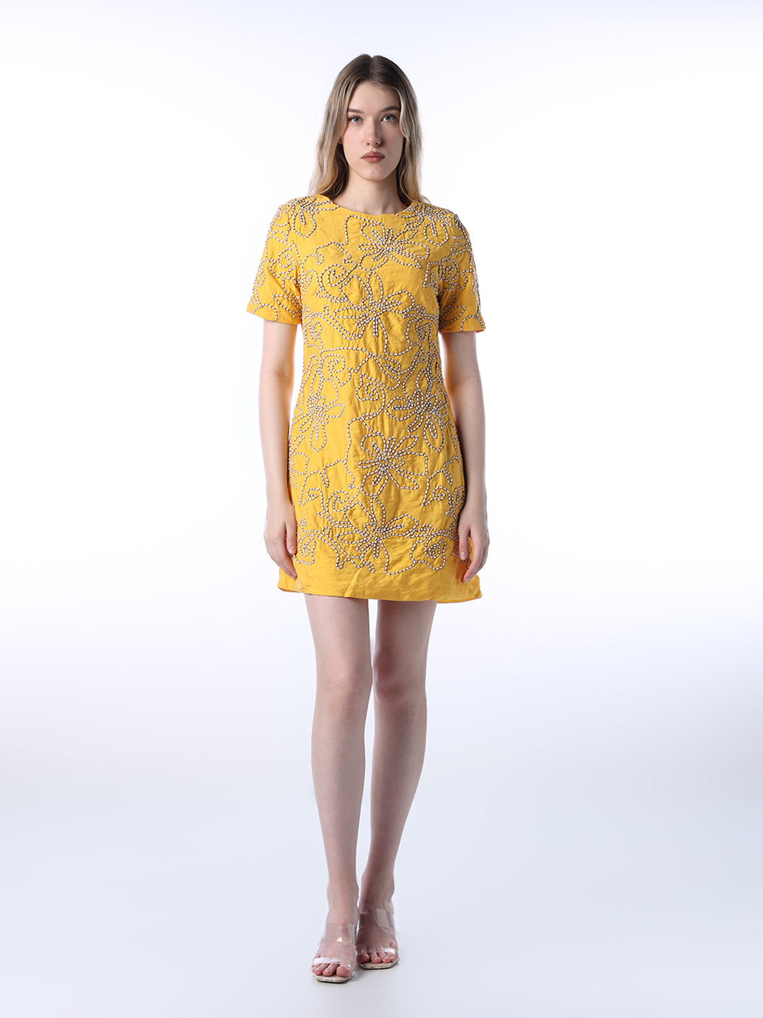 Yellow Embroidered Short Dress