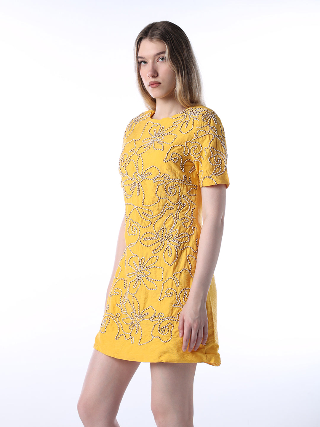 Yellow Embroidered Short Dress