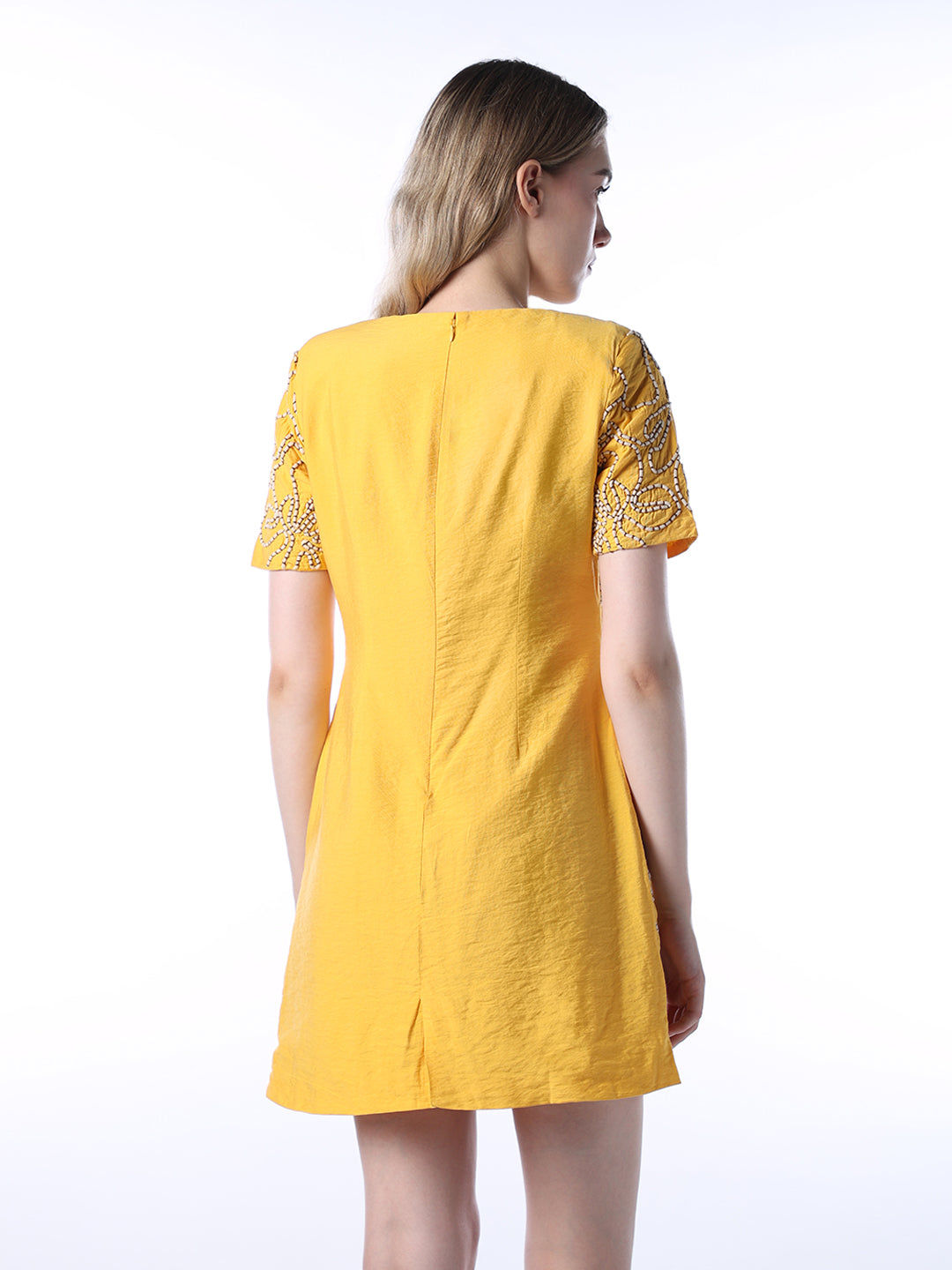 Yellow Embroidered Short Dress