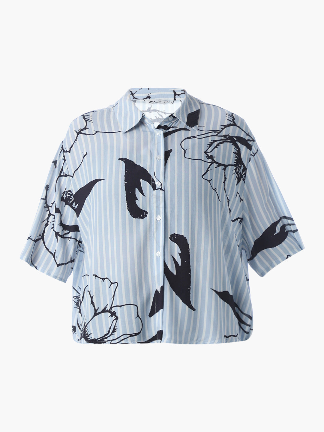 Blue Printed Cropped Shirt