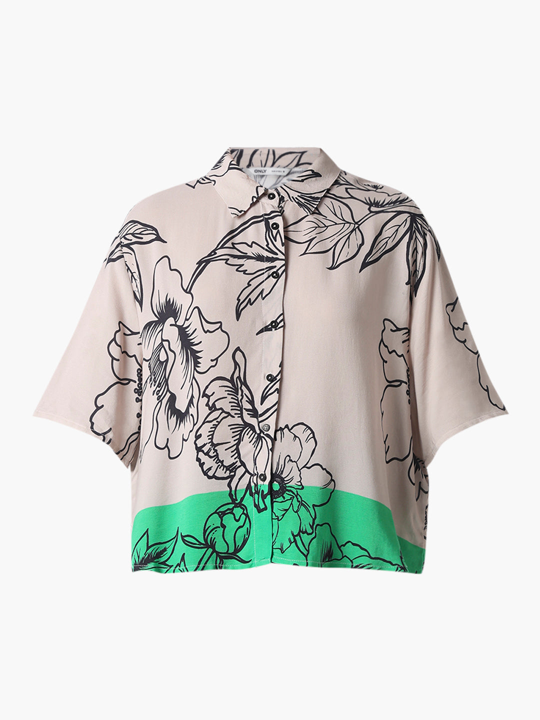 Beige Floral Cropped Shirt