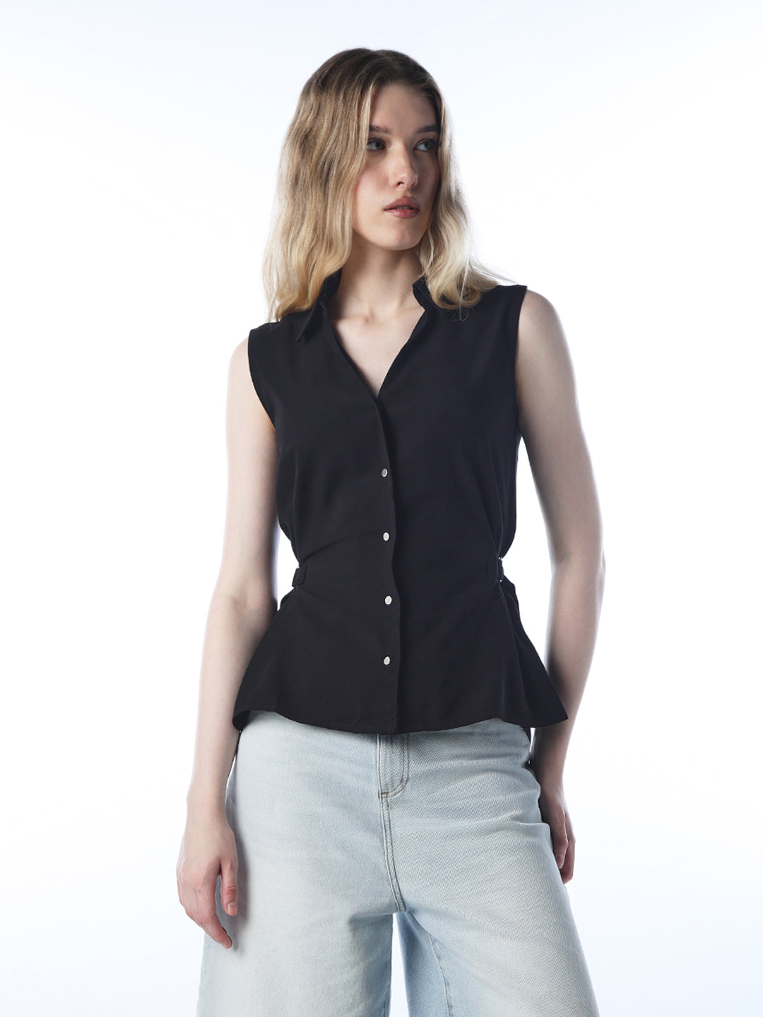 Buckle Detail Sleeveless Shirt
