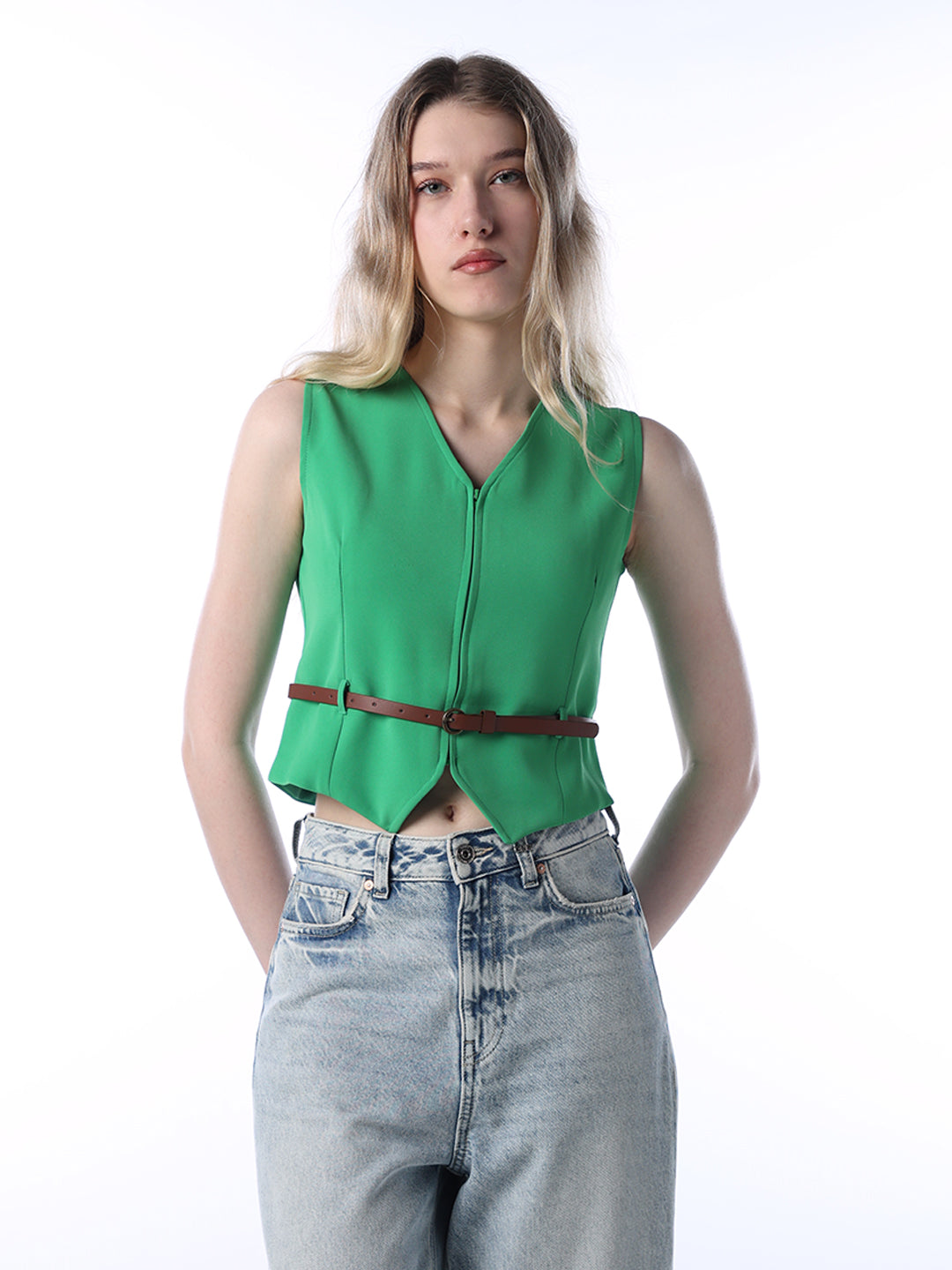 Belted Sleeveless Vest