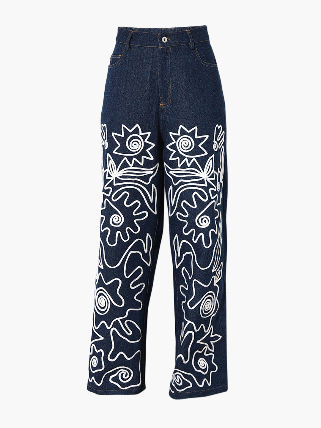 Floral Applique Wide Leg Jeans