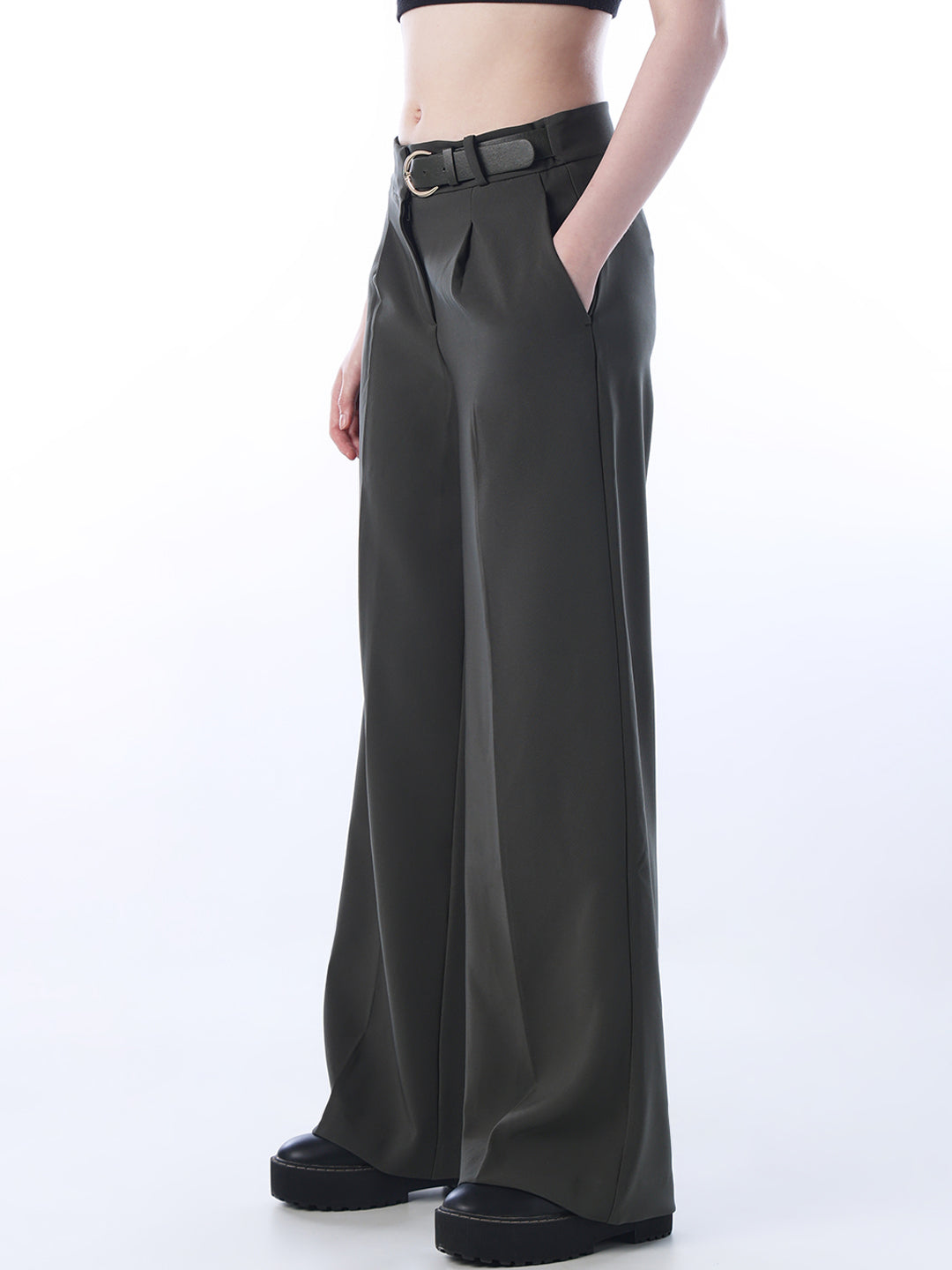 Belt Detail Flared Pants