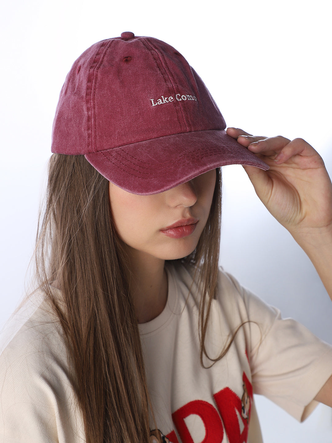 Washed Embroidered Twill Cap - Maroon