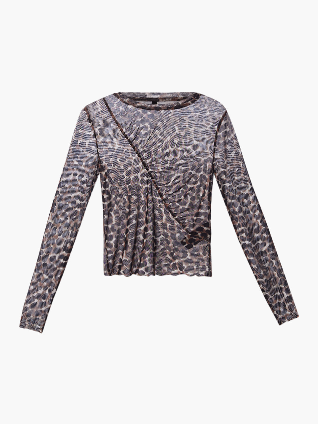Animal Print Ruched Mesh Top