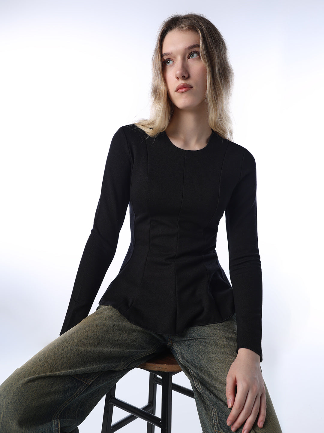 Heavy Jersey Peplum Top - Black