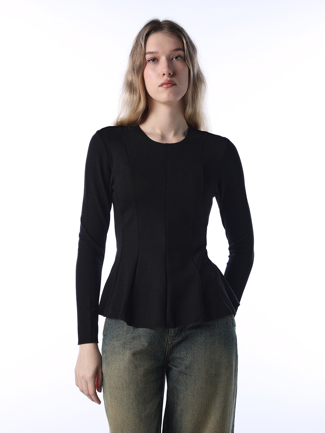 Heavy Jersey Peplum Top - Black