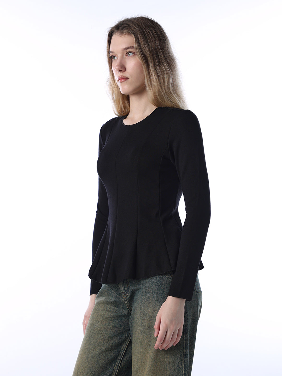 Heavy Jersey Peplum Top - Black