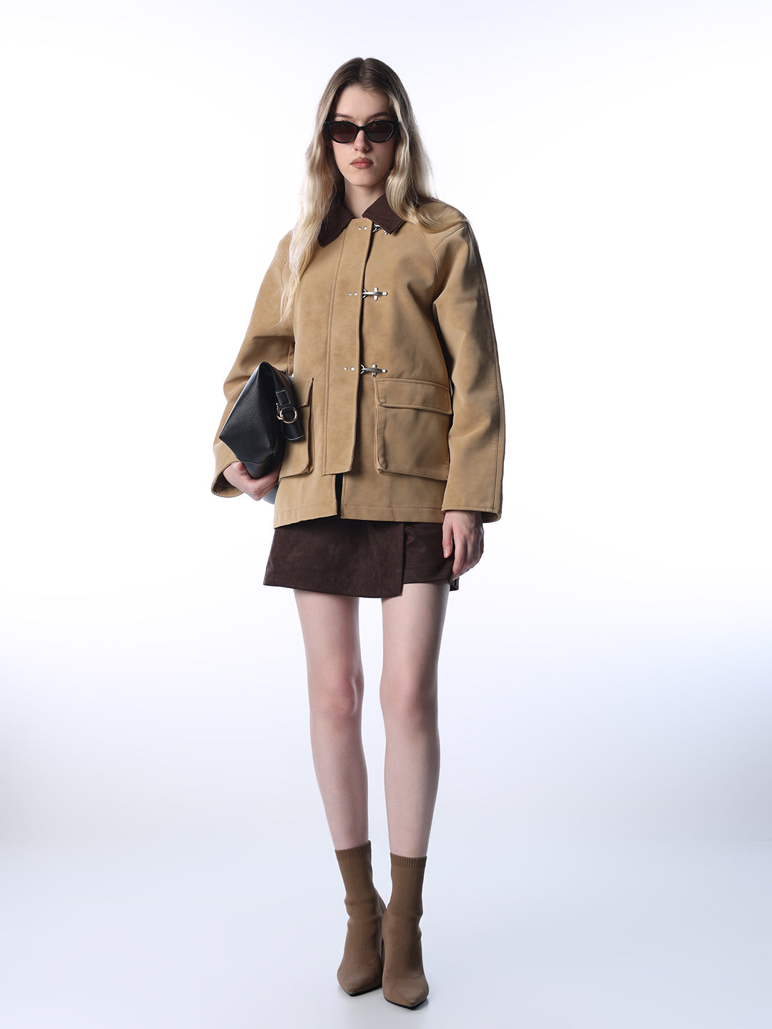 Faux Suede Contrast Collar Jacket