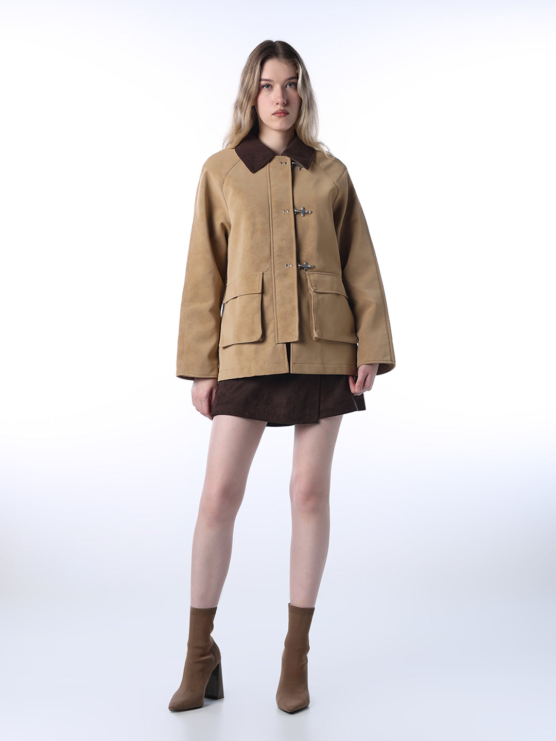 Faux Suede Contrast Collar Jacket