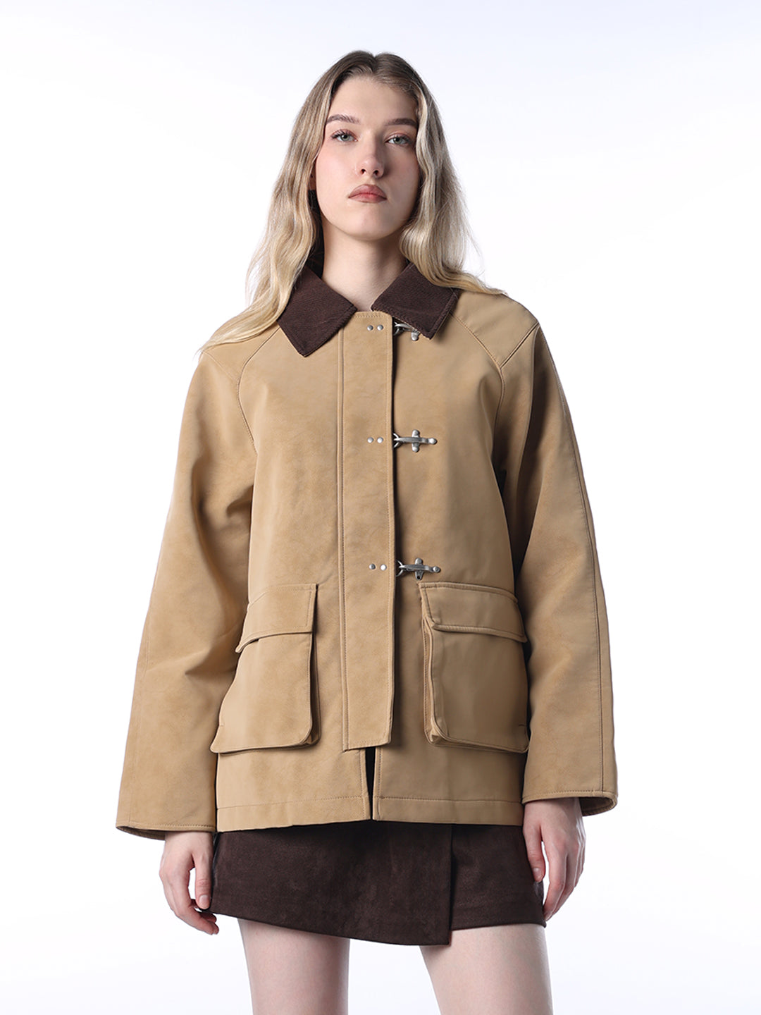 Faux Suede Contrast Collar Jacket