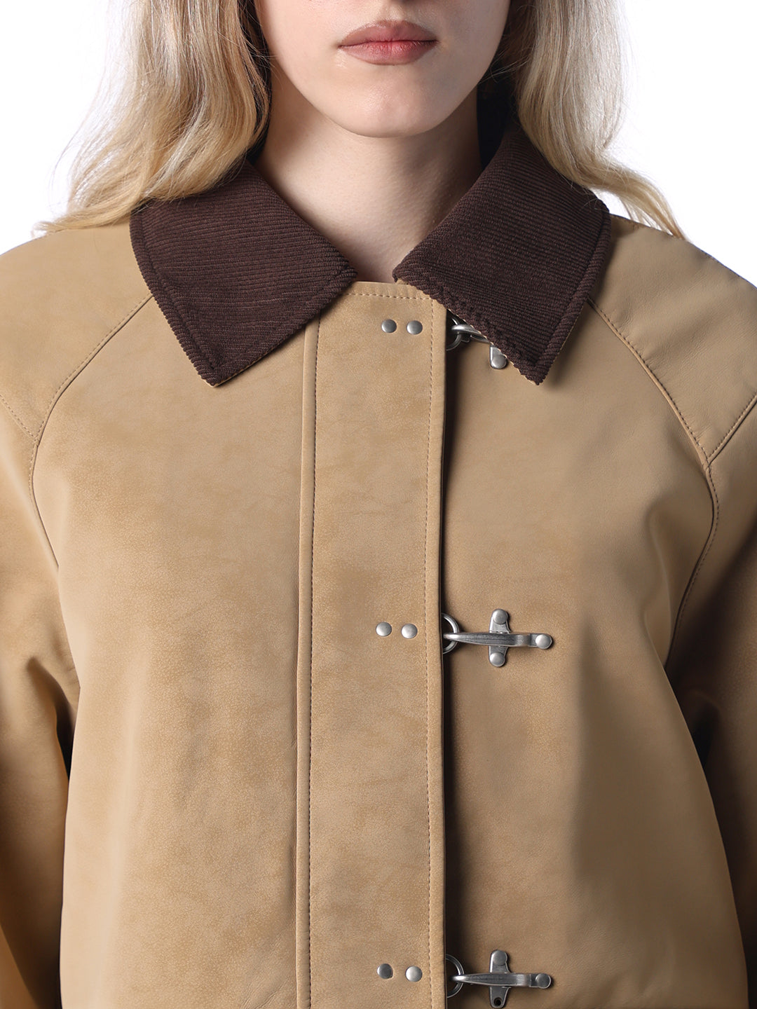 Faux Suede Contrast Collar Jacket