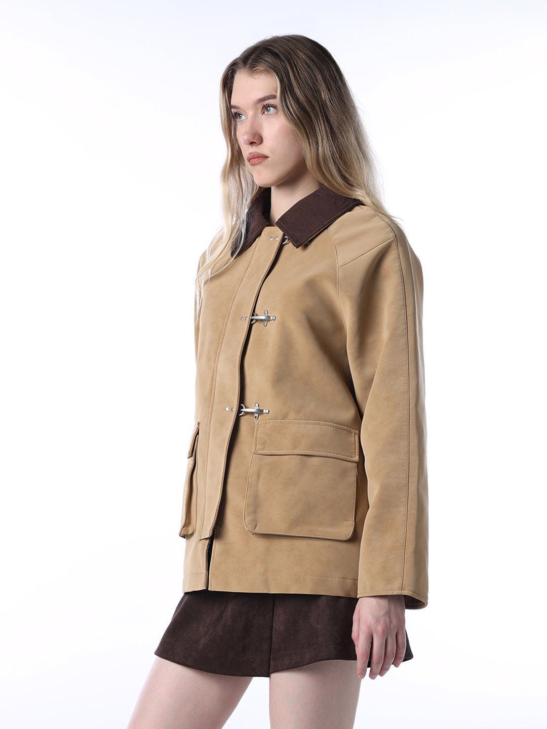 Faux Suede Contrast Collar Jacket