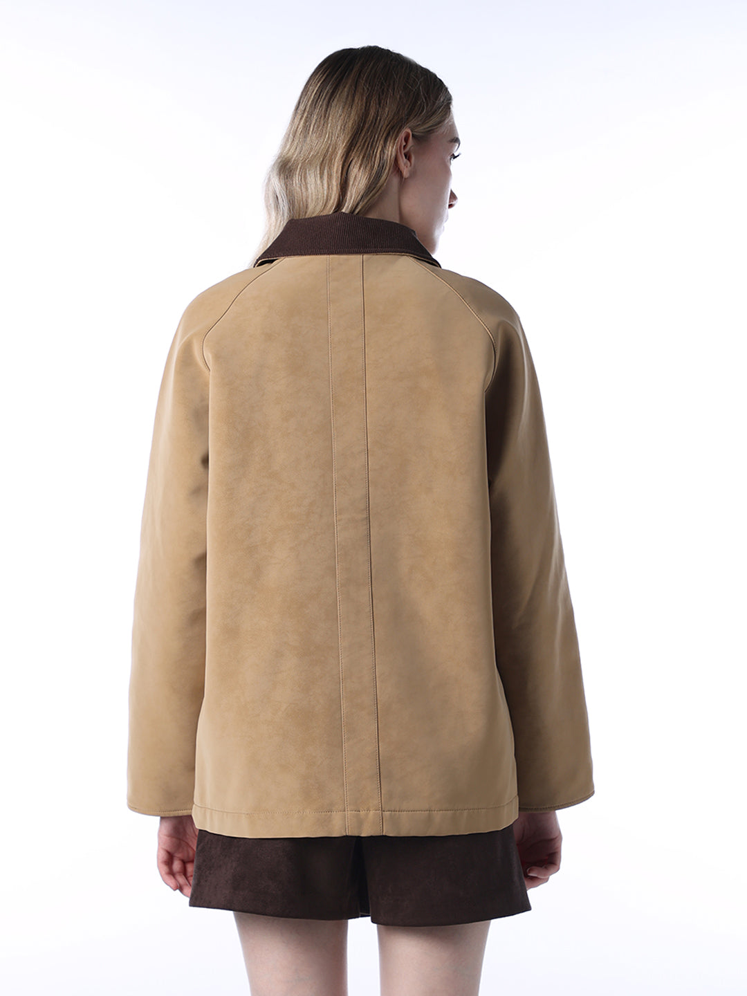 Faux Suede Contrast Collar Jacket