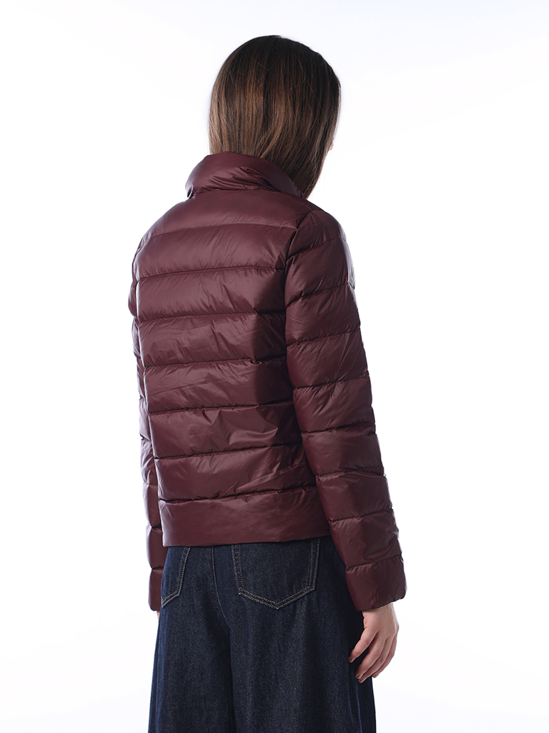 Quilted High Neck Puffer Jacket - Brown