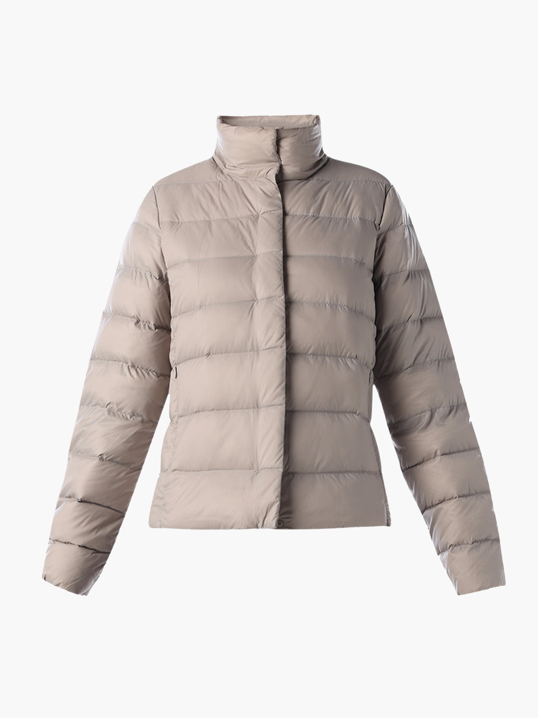 Quilted High Neck Puffer Jacket - Beige