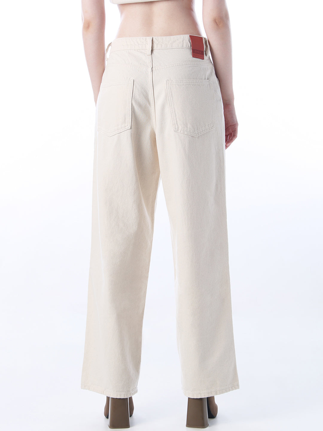 Ecru High Rise Wide Leg Jeans