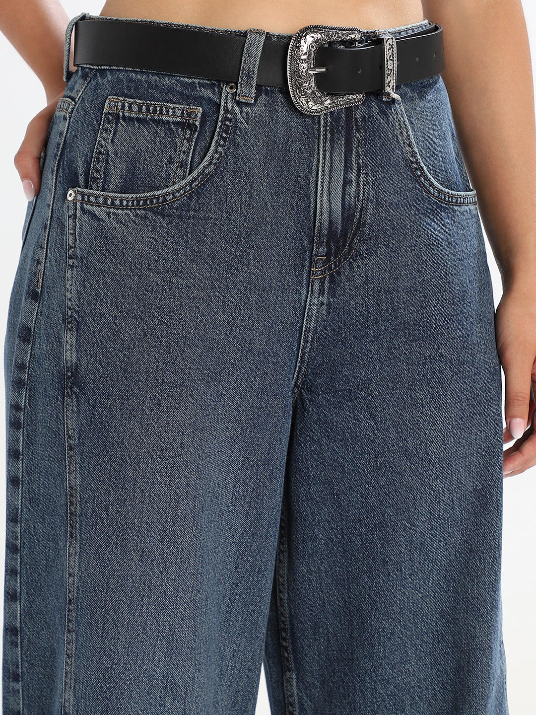 Dark Blue High Rise Wide Leg Jeans