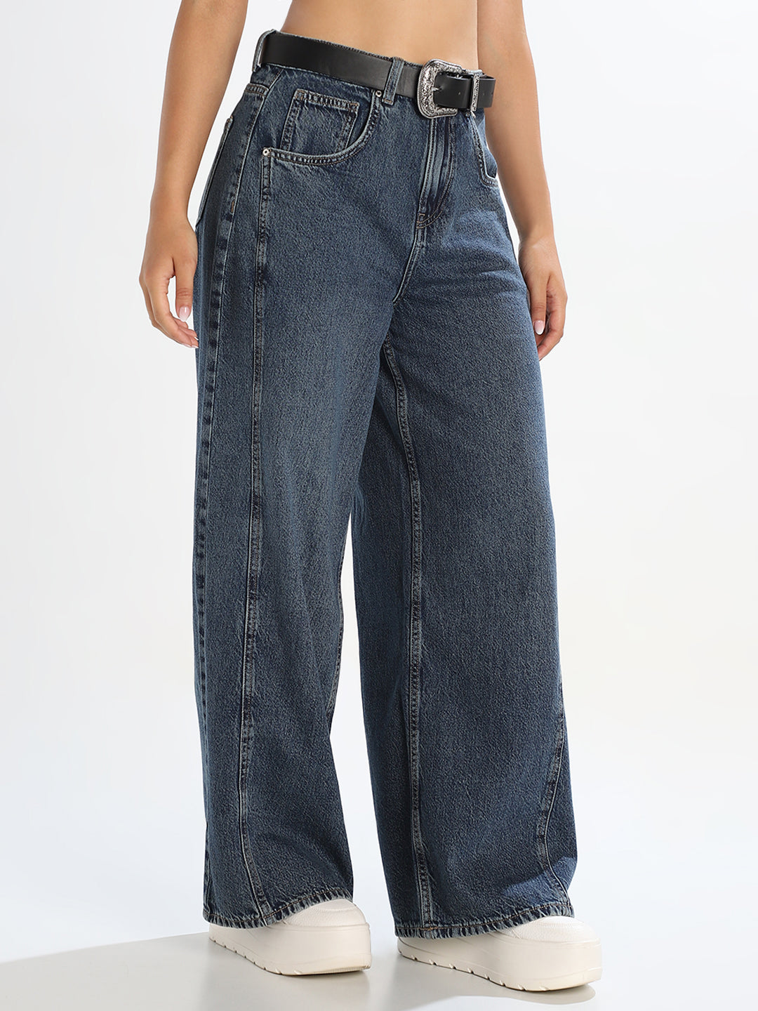 Dark Blue High Rise Wide Leg Jeans