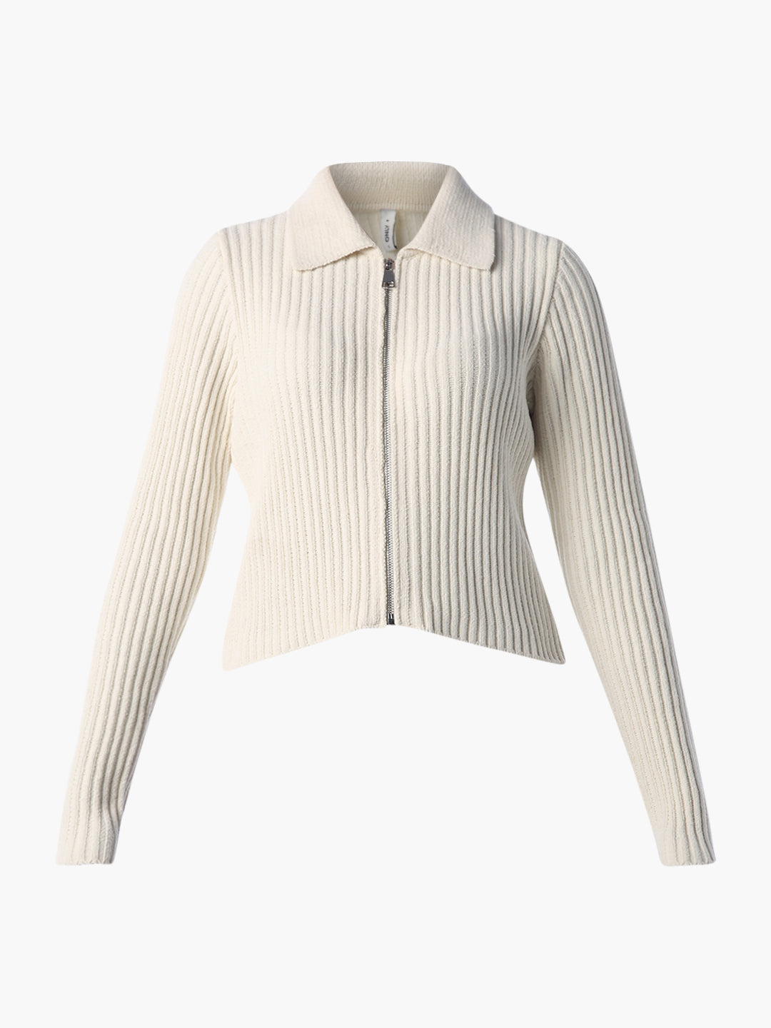 Ribbed Zip Polo Cardigan - Cream